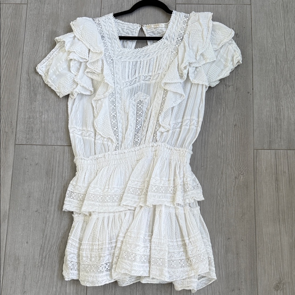 Loveshackfancy White Lace Ruffle Mini Dress